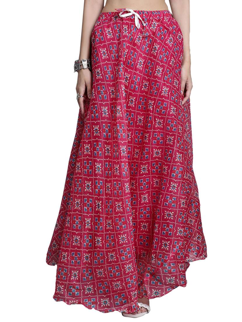 women printed flared maxi skirt