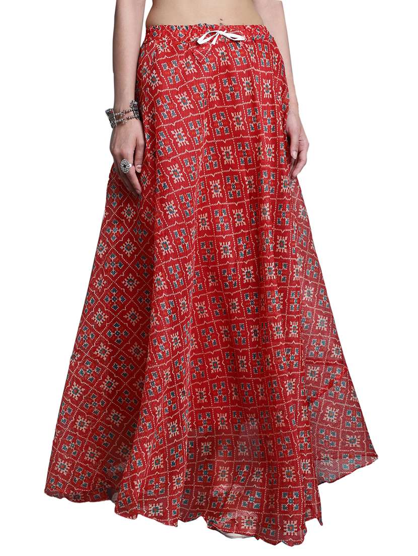 women printed flared maxi skirt