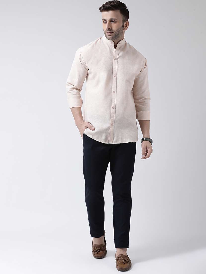 men beige mandarin collar casual shirt - 20730384 - Standard Image - 3