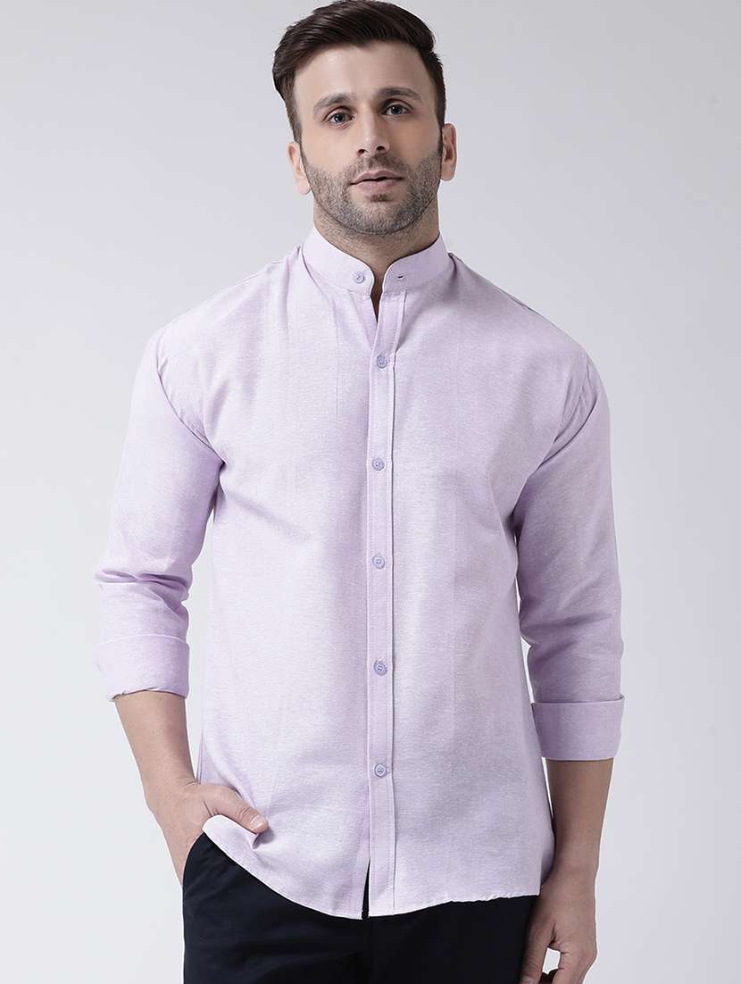 men lavender mandarin collar casual shirt - 20730400 -  Zoom Image - 0