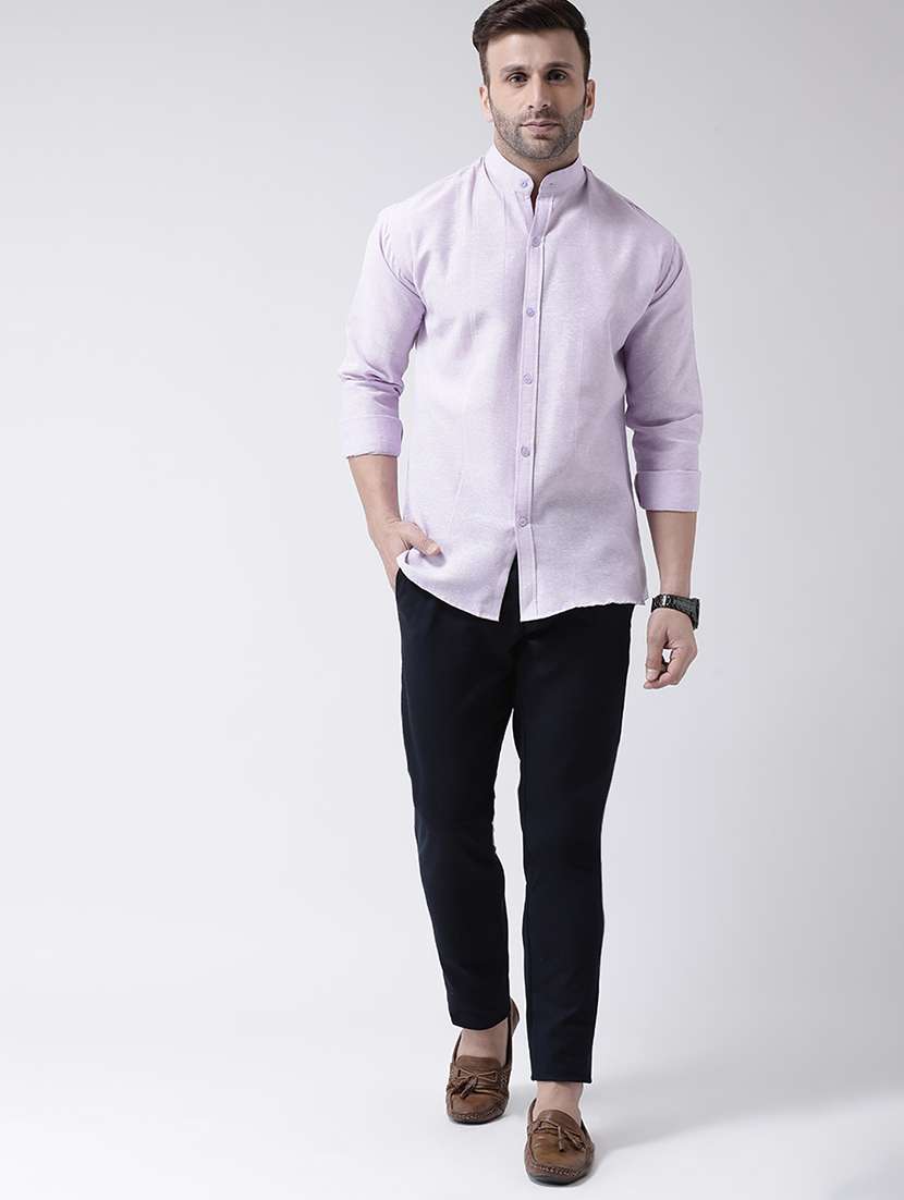 men lavender mandarin collar casual shirt - 20730400 -  Standard Image - 3