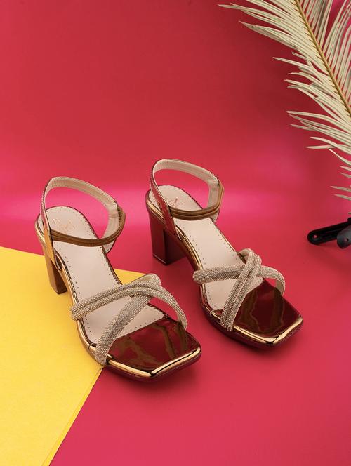 copper leatherette ankle strap sandals - 20730427 -  Standard Image - 0