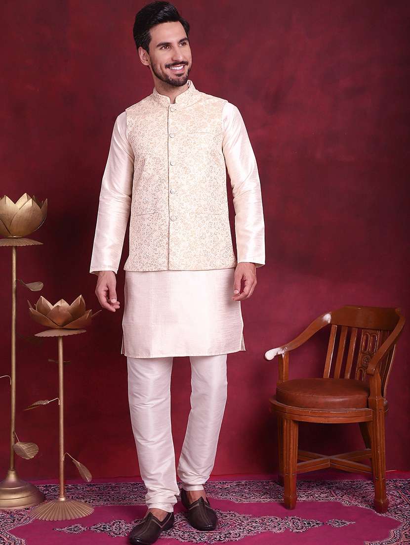 men self design silk blend nehru jacket - 20730534 -  Standard Image - 3