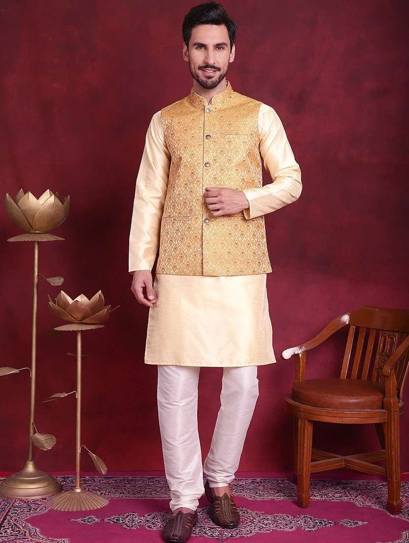 men self design silk blend nehru jacket - 20730543 - Standard Image - 3