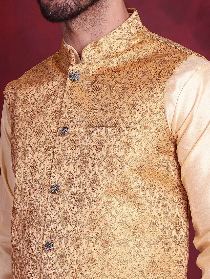 men self design silk blend nehru jacket - 20730543 - Standard Image - 5
