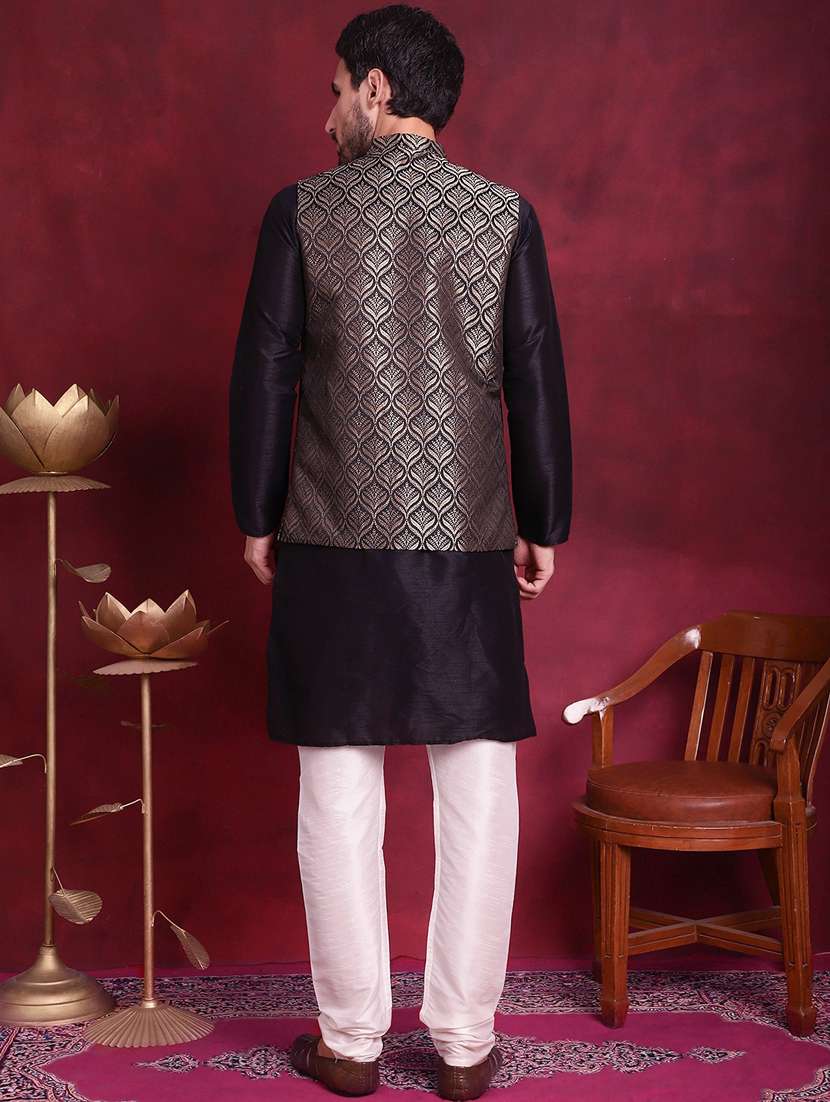 men silk kurta pyjama with jacket ethnic wear set - 20730550 - Standard Image - 3