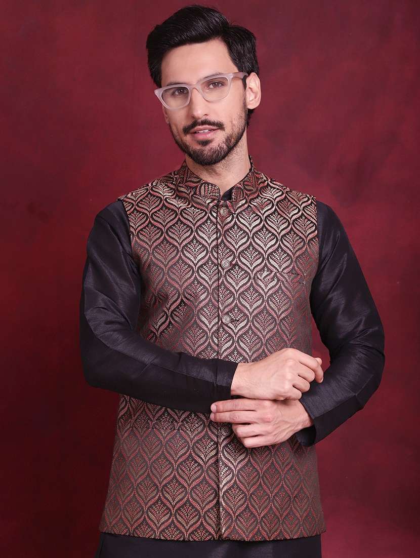 men silk kurta pyjama with jacket ethnic wear set - 20730551 -  Zoom Image - 0