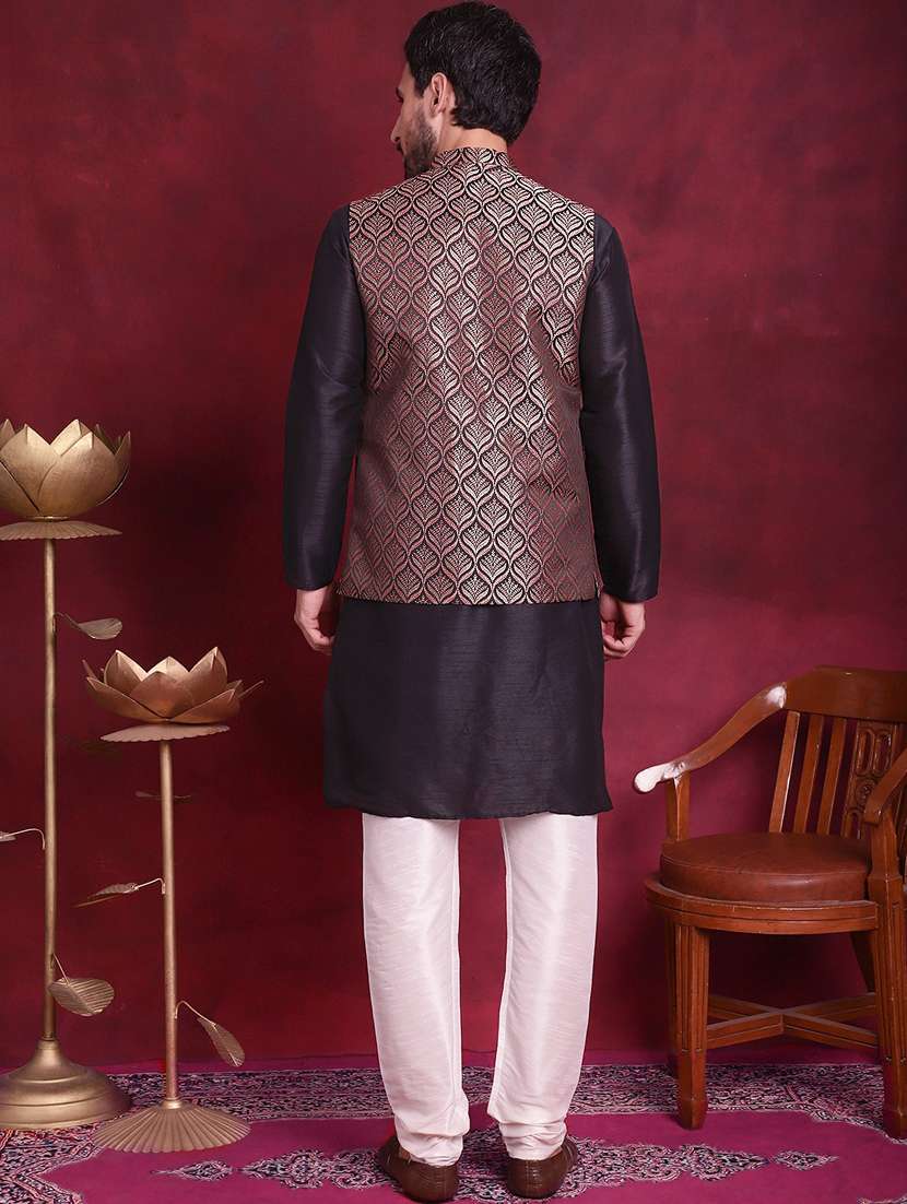 men silk kurta pyjama with jacket ethnic wear set - 20730551 - Standard Image - 3