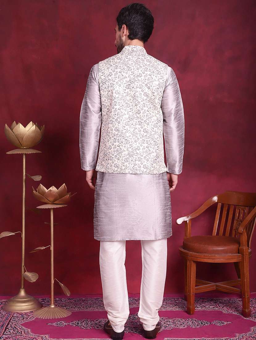 men silk kurta pyjama with jacket ethnic wear set - 20730557 -  Standard Image - 3