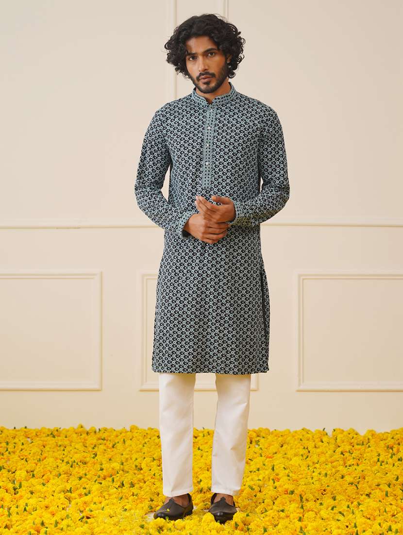 men mandarin neck kurta pyjama ethnic wear set - 20733068 -  Zoom Image - 0