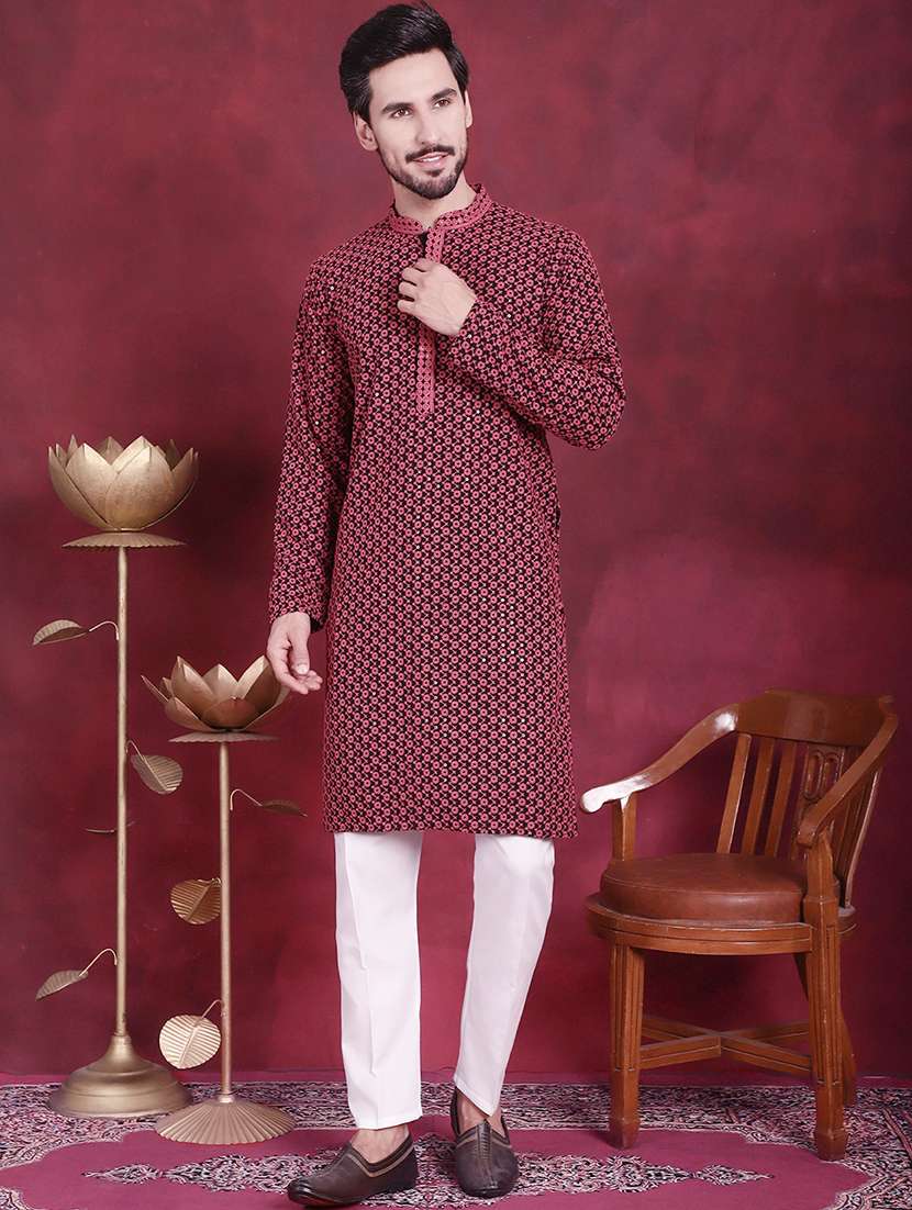 men mandarin neck kurta pyjama ethnic wear set