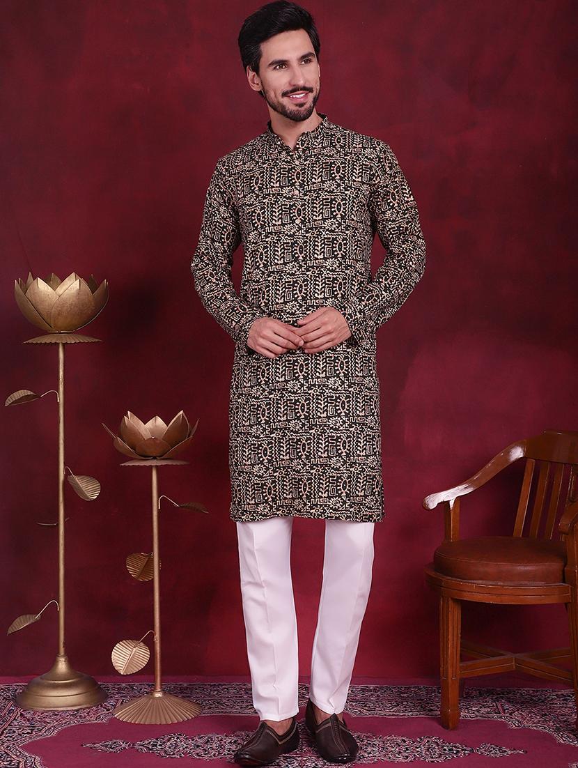 men mandarin neck kurta pyjama ethnic wear set - 20733072 - Zoom Image - 0