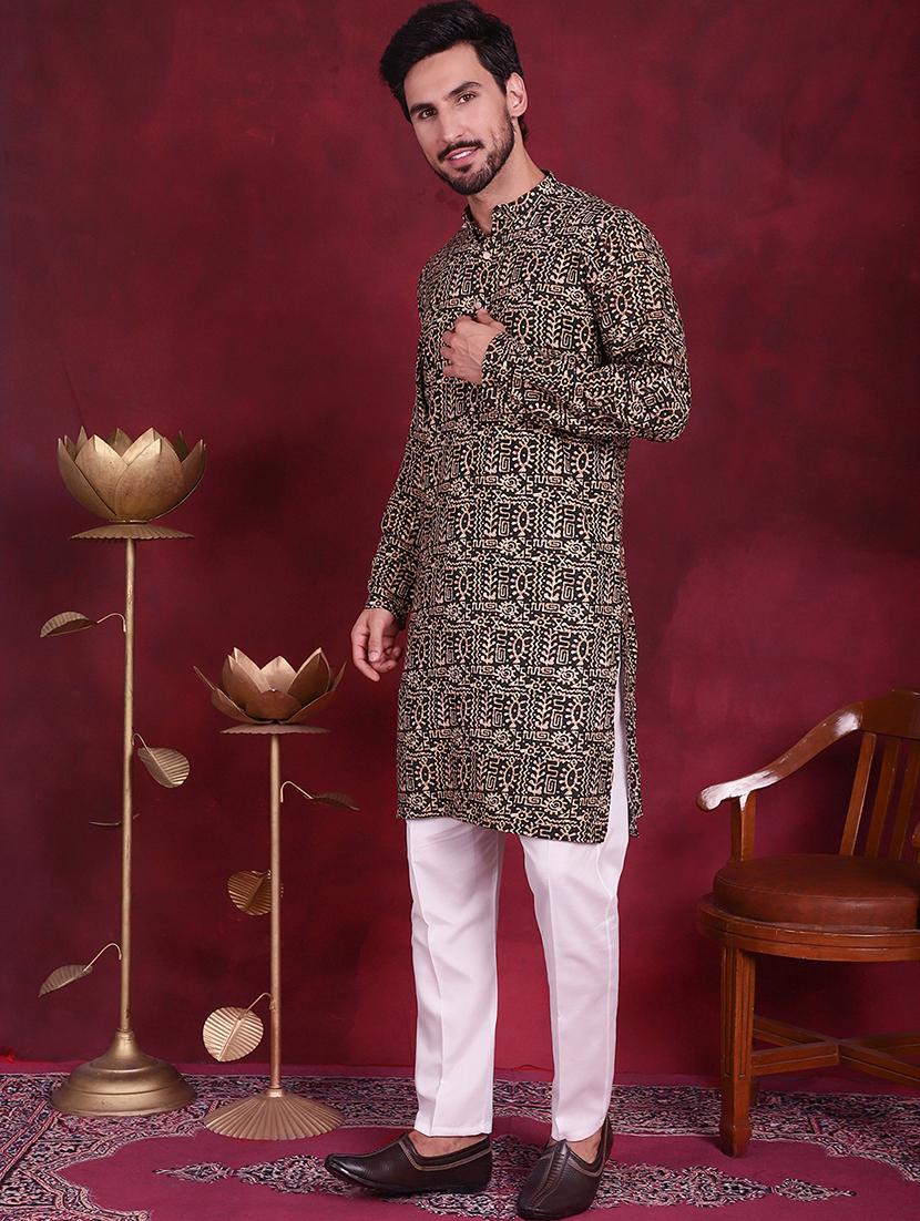 men mandarin neck kurta pyjama ethnic wear set - 20733072 - Standard Image - 3