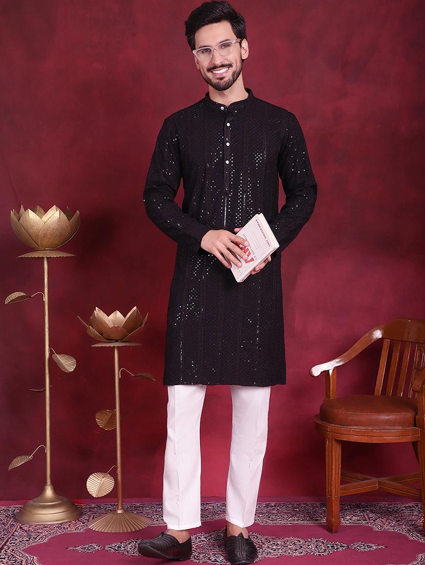men mandarin neck kurta pyjama ethnic wear set - 20733076 - Zoom Image - 0