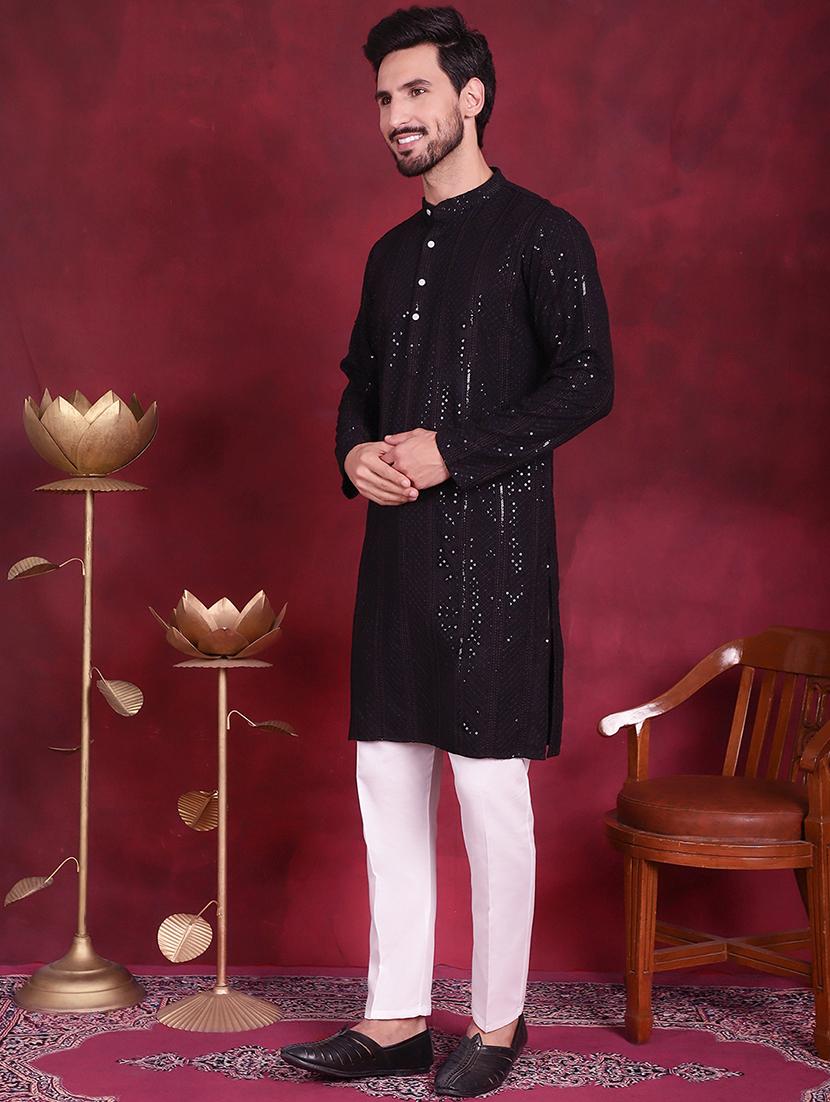 men mandarin neck kurta pyjama ethnic wear set - 20733076 - Standard Image - 3