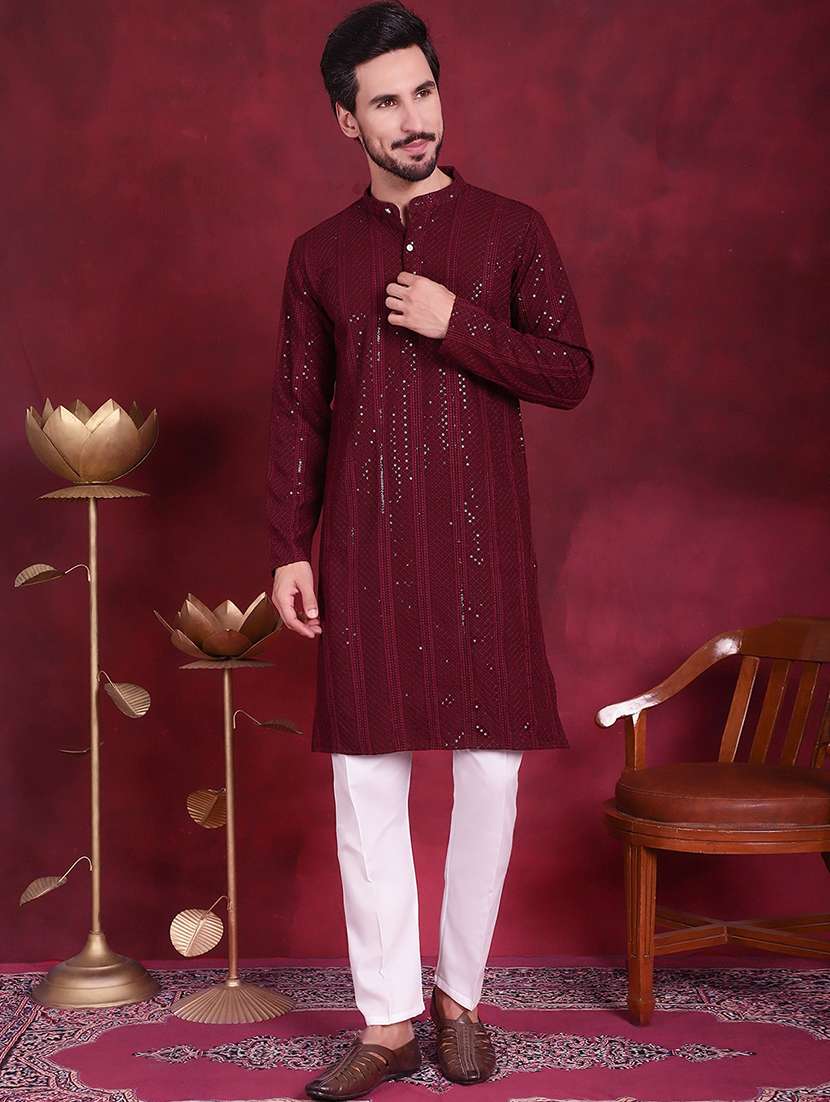 men mandarin neck kurta pyjama ethnic wear set