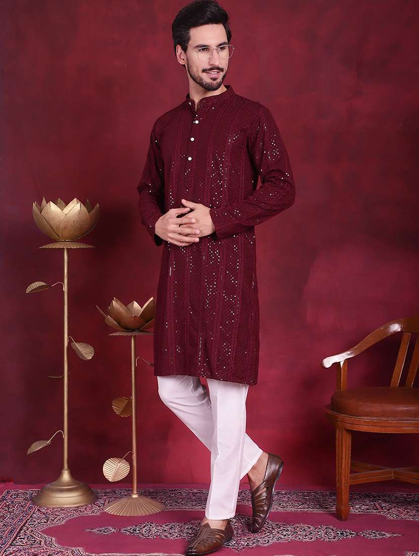 men mandarin neck kurta pyjama ethnic wear set - 20733077 -  Standard Image - 3