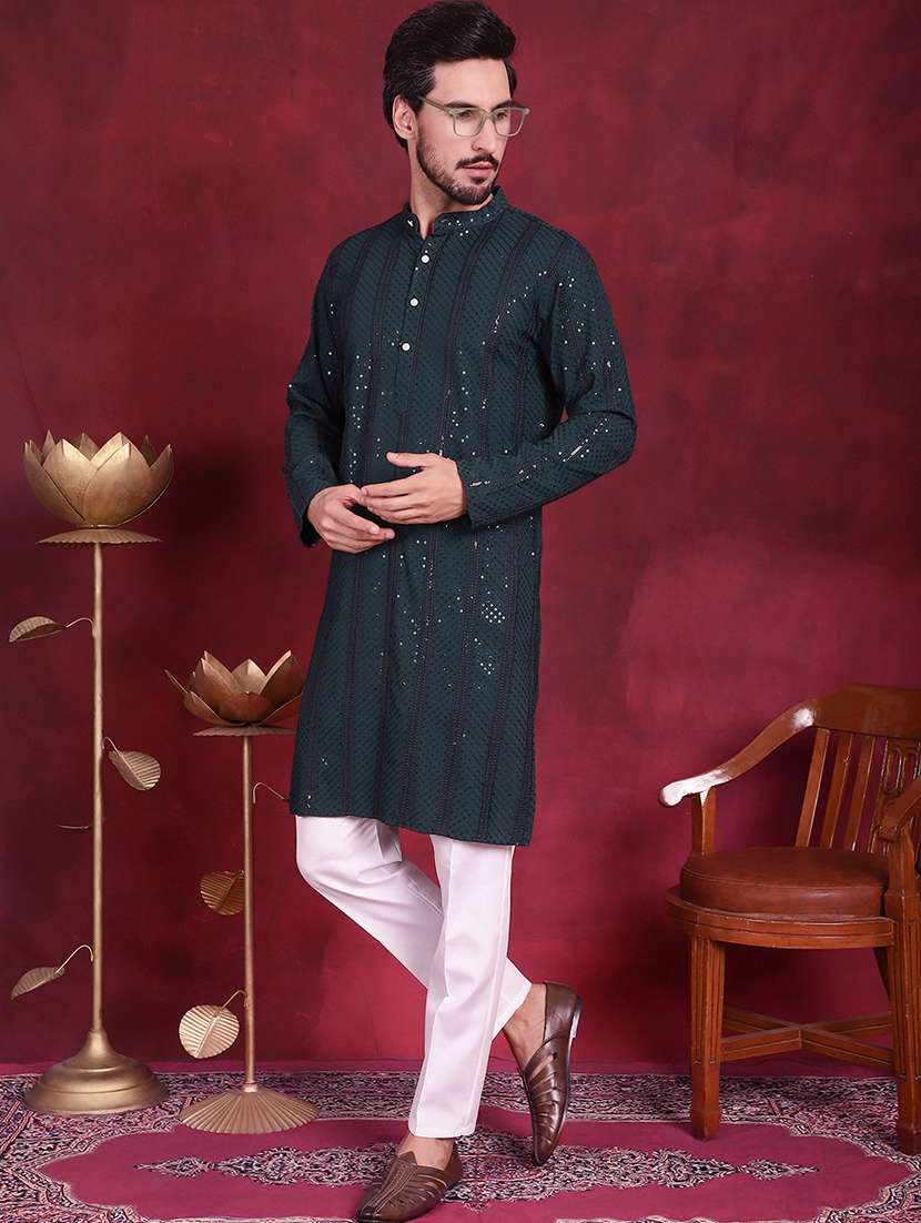 men mandarin neck kurta pyjama ethnic wear set