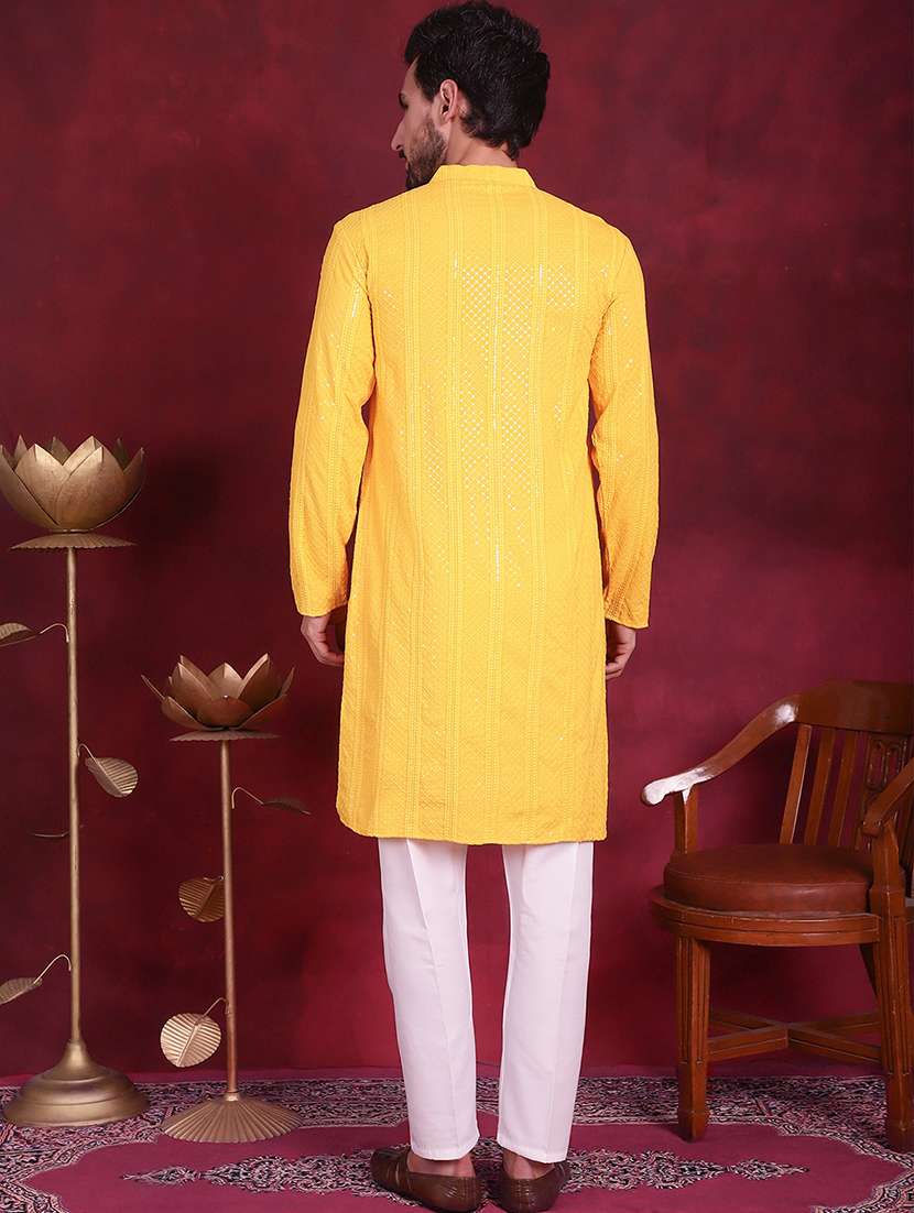 men mandarin neck kurta pyjama ethnic wear set - 20733081 -  Standard Image - 3