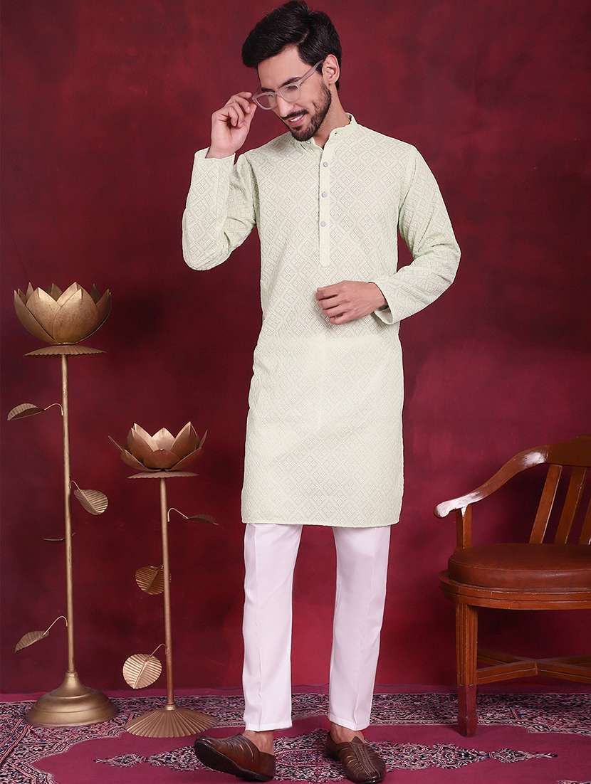 men mandarin neck kurta pyjama ethnic wear set