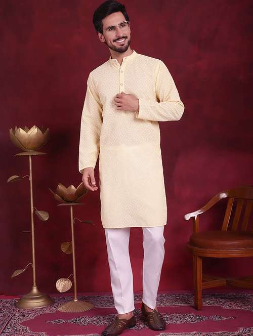 men mandarin neck kurta pyjama ethnic wear set - 20733089 -  Standard Image - 0