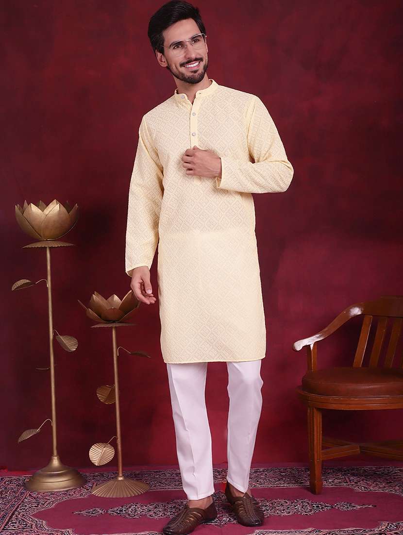 men mandarin neck kurta pyjama ethnic wear set