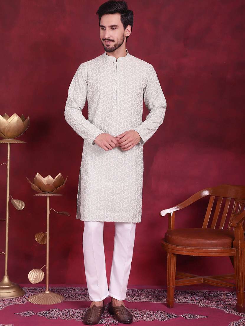 men mandarin neck kurta pyjama ethnic wear set - 20733102 -  Zoom Image - 0