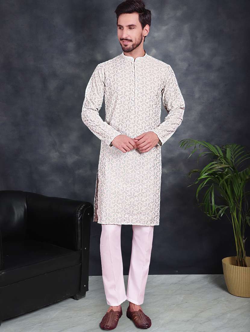 men mandarin neck kurta pyjama ethnic wear set