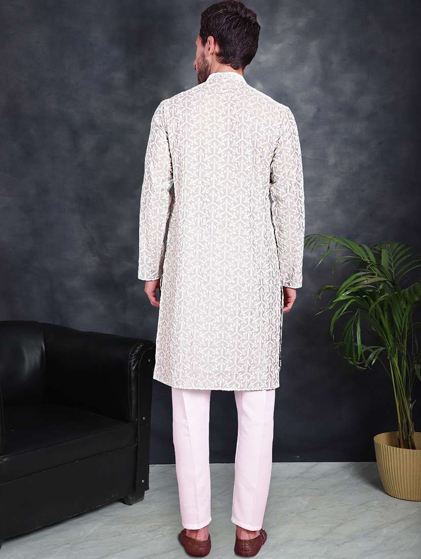men mandarin neck kurta pyjama ethnic wear set - 20733105 -  Standard Image - 3