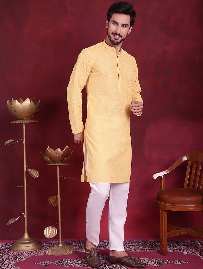 men mandarin neck kurta pyjama ethnic wear set - 20733106 -  Standard Image - 3