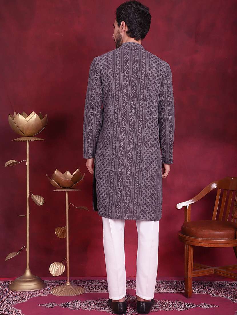men mandarin neck kurta pyjama ethnic wear set - 20733107 -  Standard Image - 3