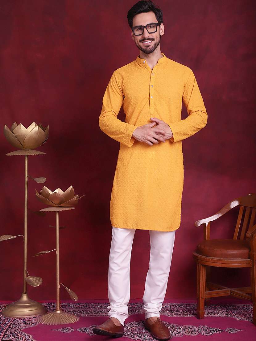 men mandarin neck kurta pyjama ethnic wear set