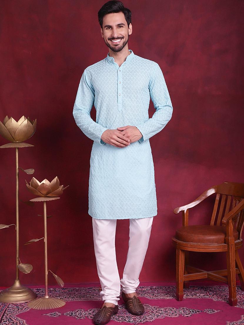 men mandarin neck kurta pyjama ethnic wear set - 20733120 - Zoom Image - 0