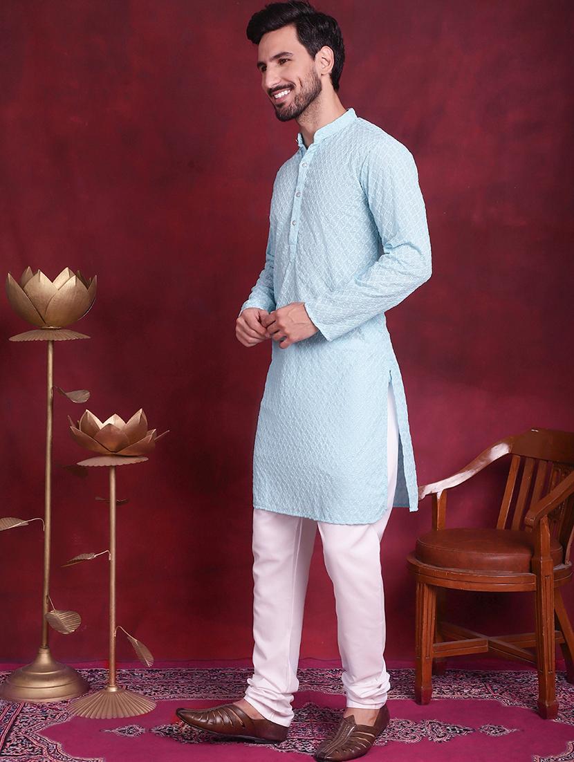 men mandarin neck kurta pyjama ethnic wear set - 20733120 - Standard Image - 3