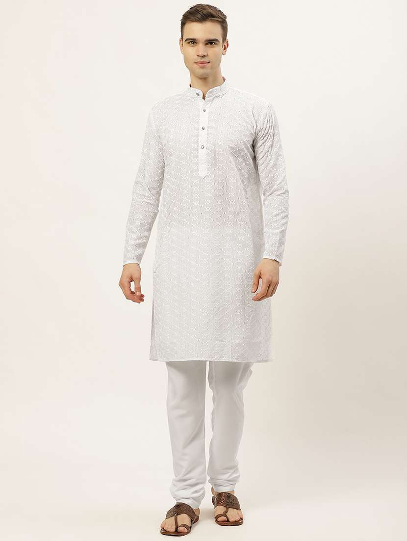 men mandarin neck kurta pyjama ethnic wear set