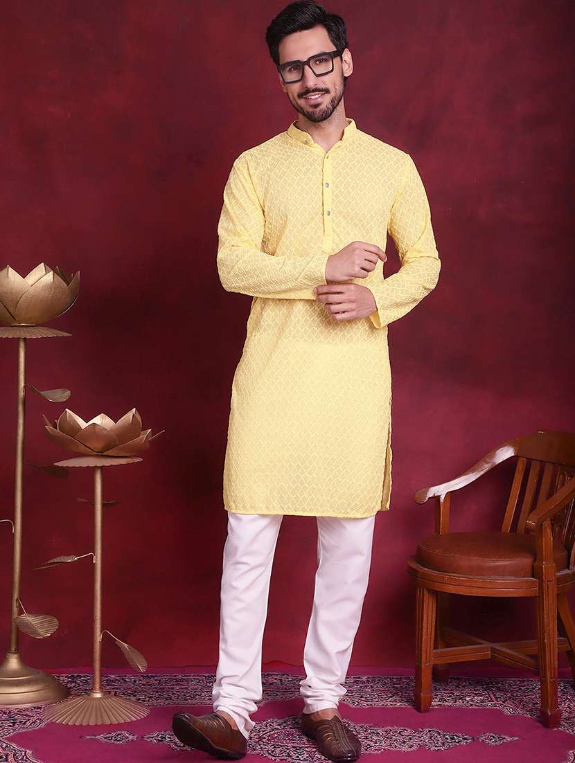 men mandarin neck kurta pyjama ethnic wear set