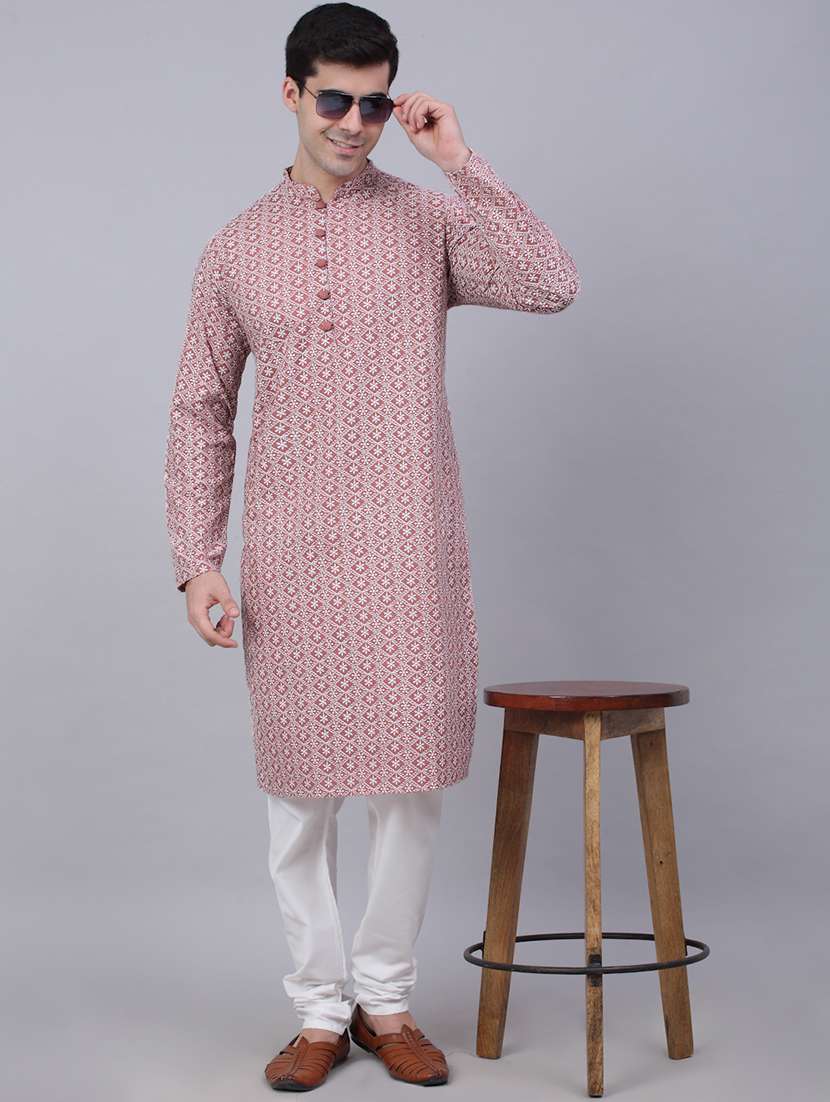 men mandarin neck kurta churidar ethnic wear set