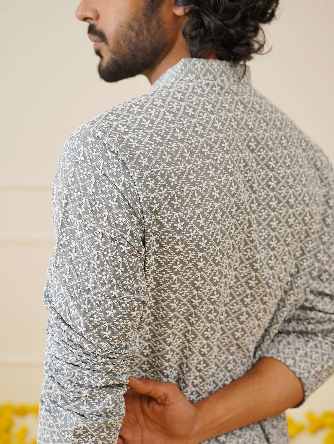 men mandarin neck kurta churidar ethnic wear set - 20733124 -  Standard Image - 3