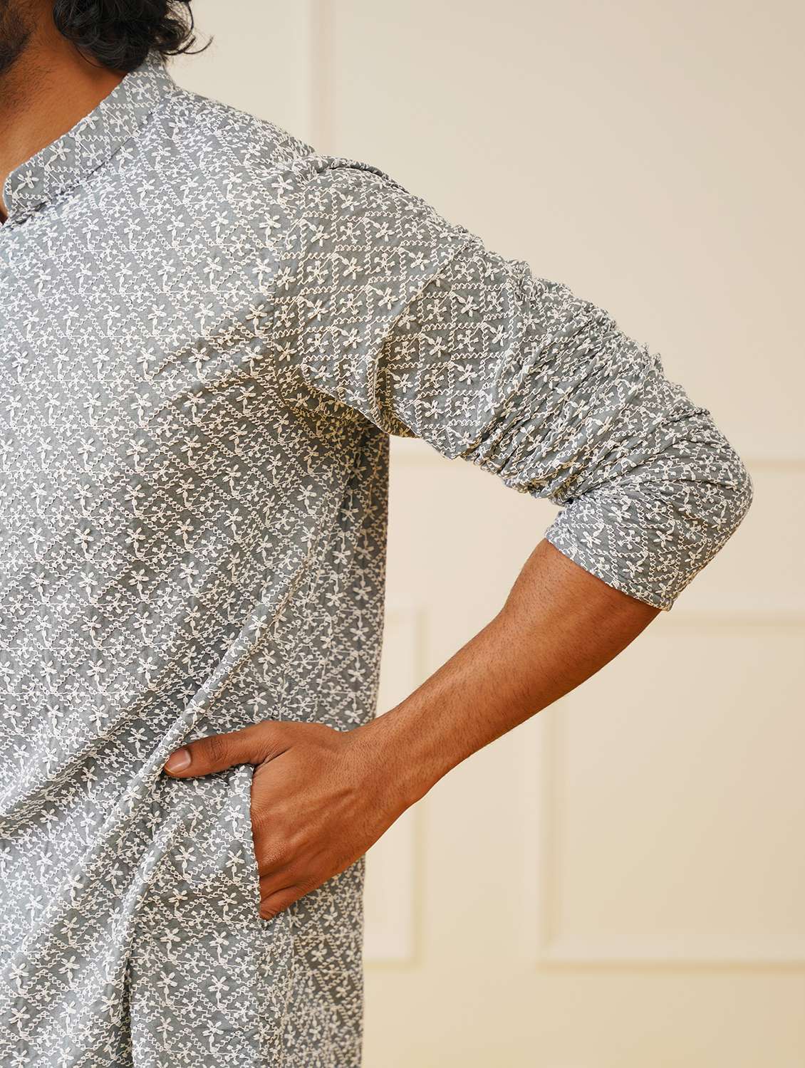 men mandarin neck kurta churidar ethnic wear set - 20733124 -  Standard Image - 5