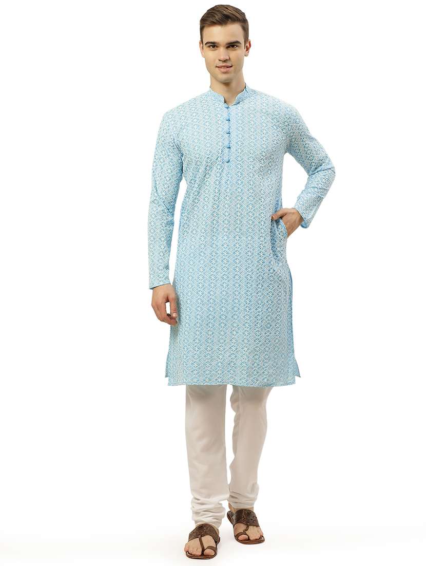 men mandarin neck kurta churidar ethnic wear set