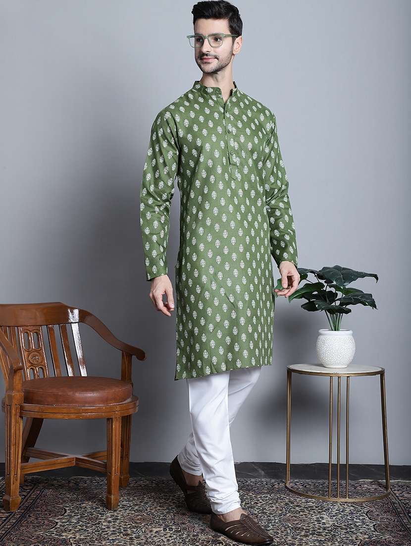 men mandarin neck kurta churidar ethnic wear set