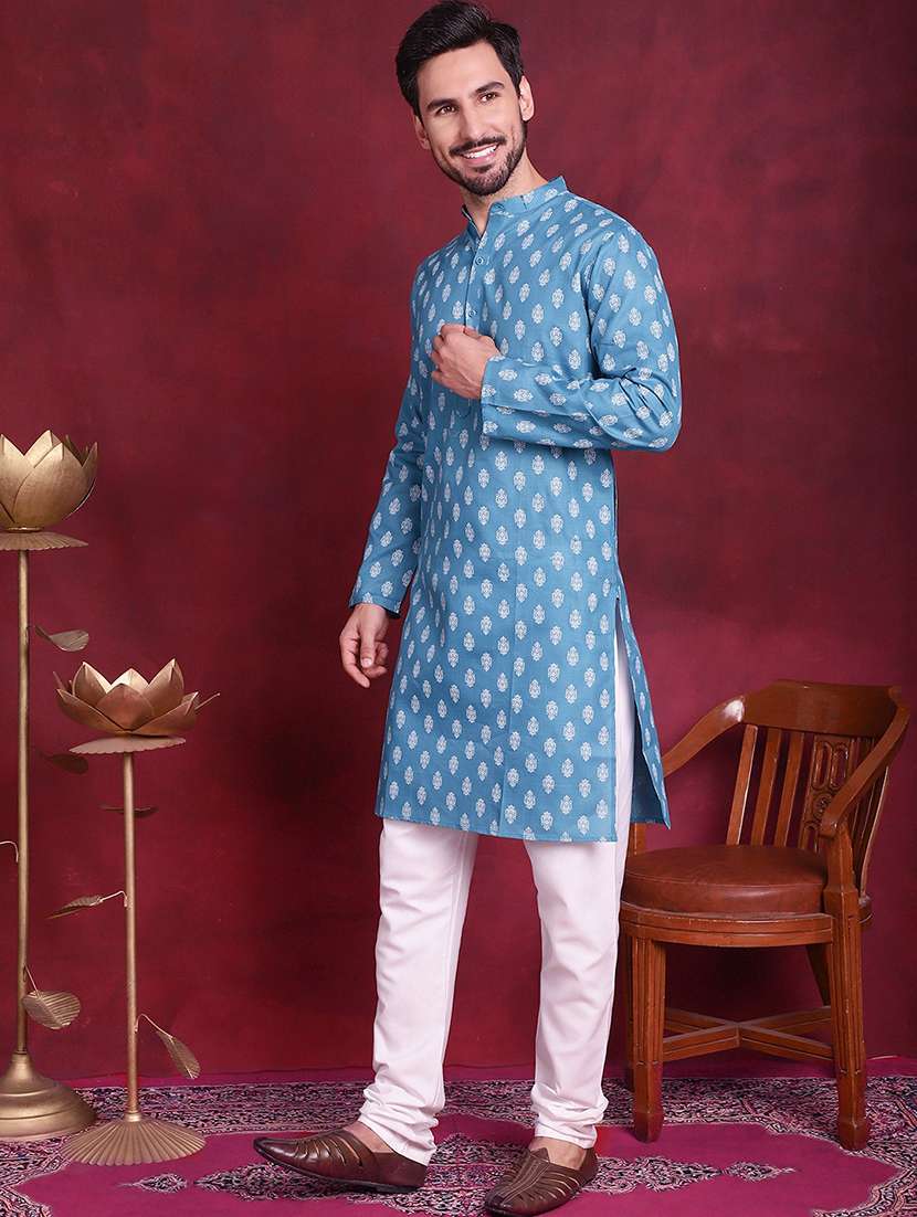men mandarin neck kurta churidar ethnic wear set - 20733134 -  Standard Image - 3