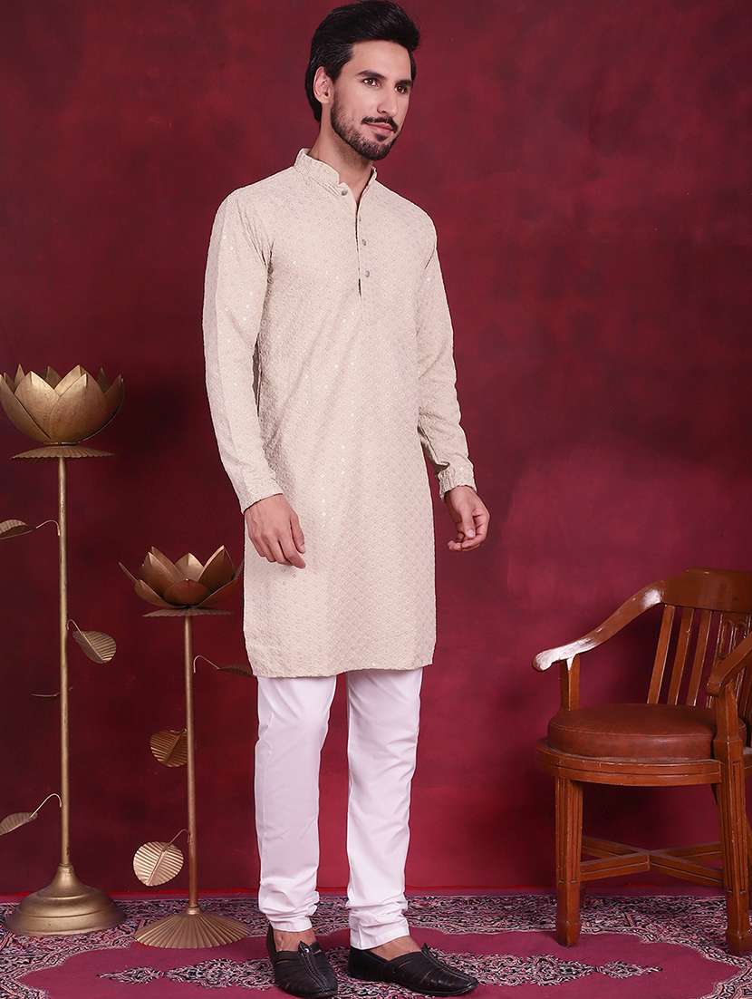 men mandarin neck kurta churidar ethnic wear set - 20733136 -  Standard Image - 3