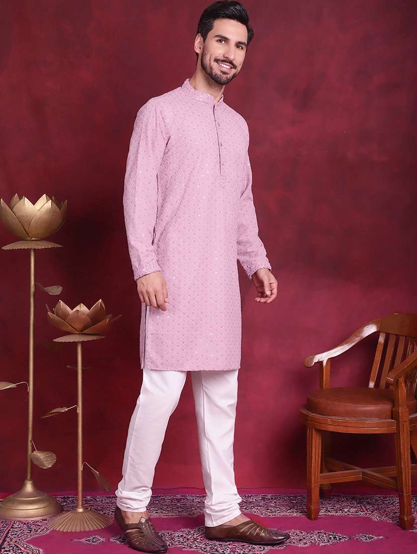 men mandarin neck kurta churidar ethnic wear set - 20733139 -  Standard Image - 3