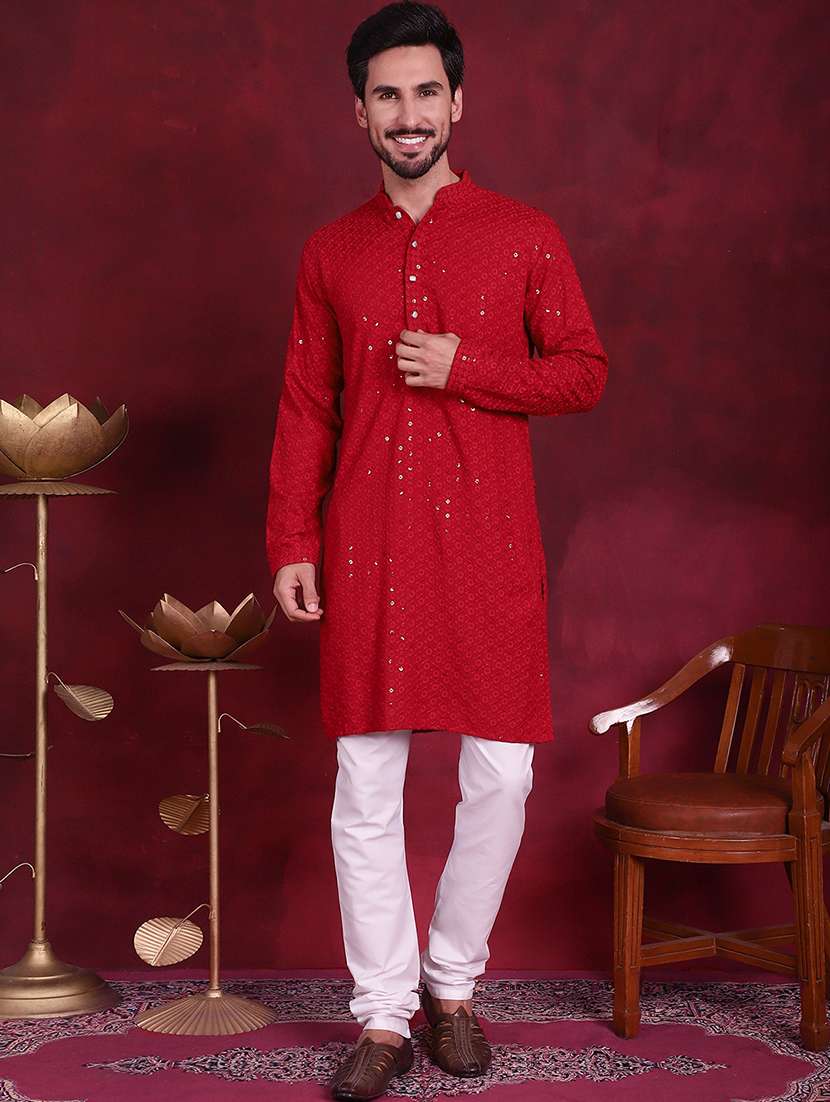 men mandarin neck kurta churidar ethnic wear set - 20733140 -  Standard Image - 3