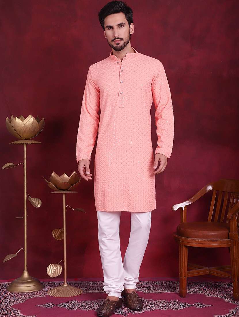men mandarin neck kurta churidar ethnic wear set - 20733142 -  Standard Image - 3