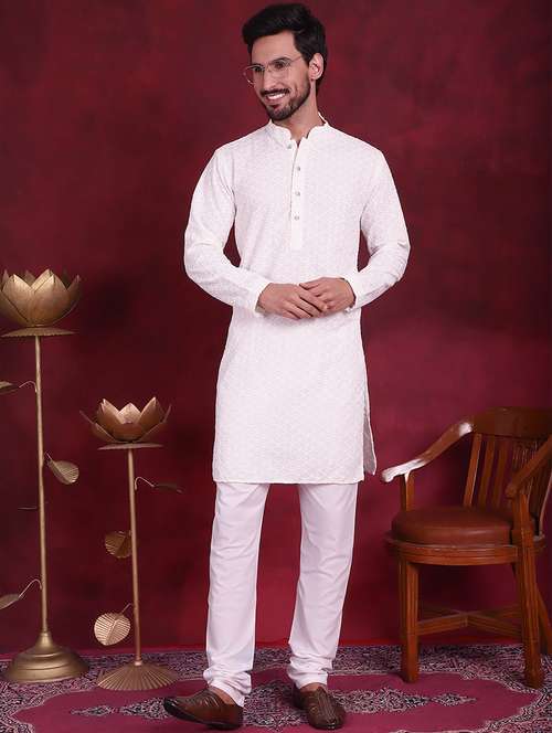 men mandarin neck kurta churidar ethnic wear set - 20733145 -  Standard Image - 0