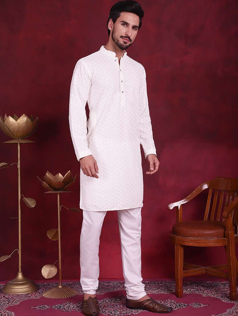 men mandarin neck kurta churidar ethnic wear set - 20733145 -  Standard Image - 3