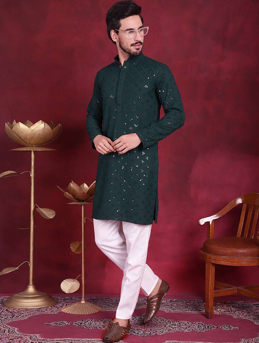 men mandarin neck kurta pyjama ethnic wear set