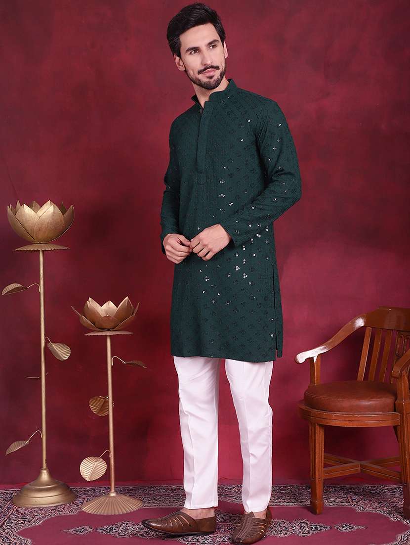 men mandarin neck kurta pyjama ethnic wear set - 20733148 -  Standard Image - 3